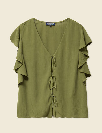 Blouse manches courtes nouée vert kaki femme