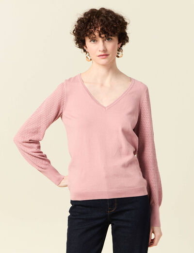 Pull manches longues rose pastel femme