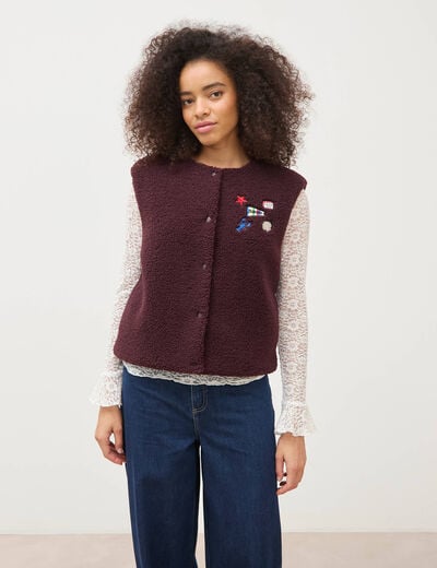 Cardigan droit sans manches doubl&eacute; bordeaux femme