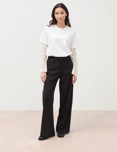 Pantalon large taille haute fluide noir femme