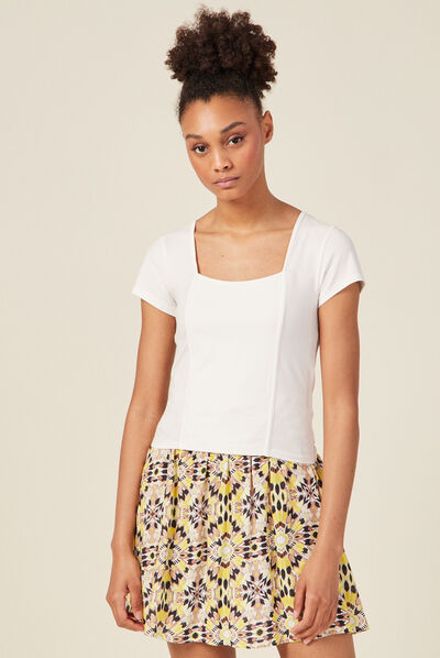 T-shirt manches courtes ecru femme