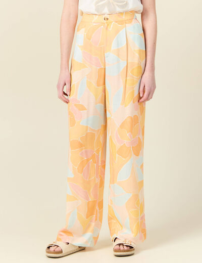 Pantalon large fluide orange clair femme