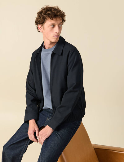 Blouson manches longues col classique bleu marine homme