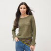 T-shirt manches longues en dentelle vert kaki femme