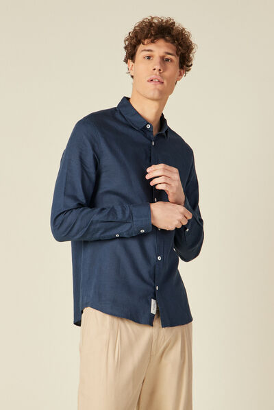 Chemise manches longues bleu marine homme