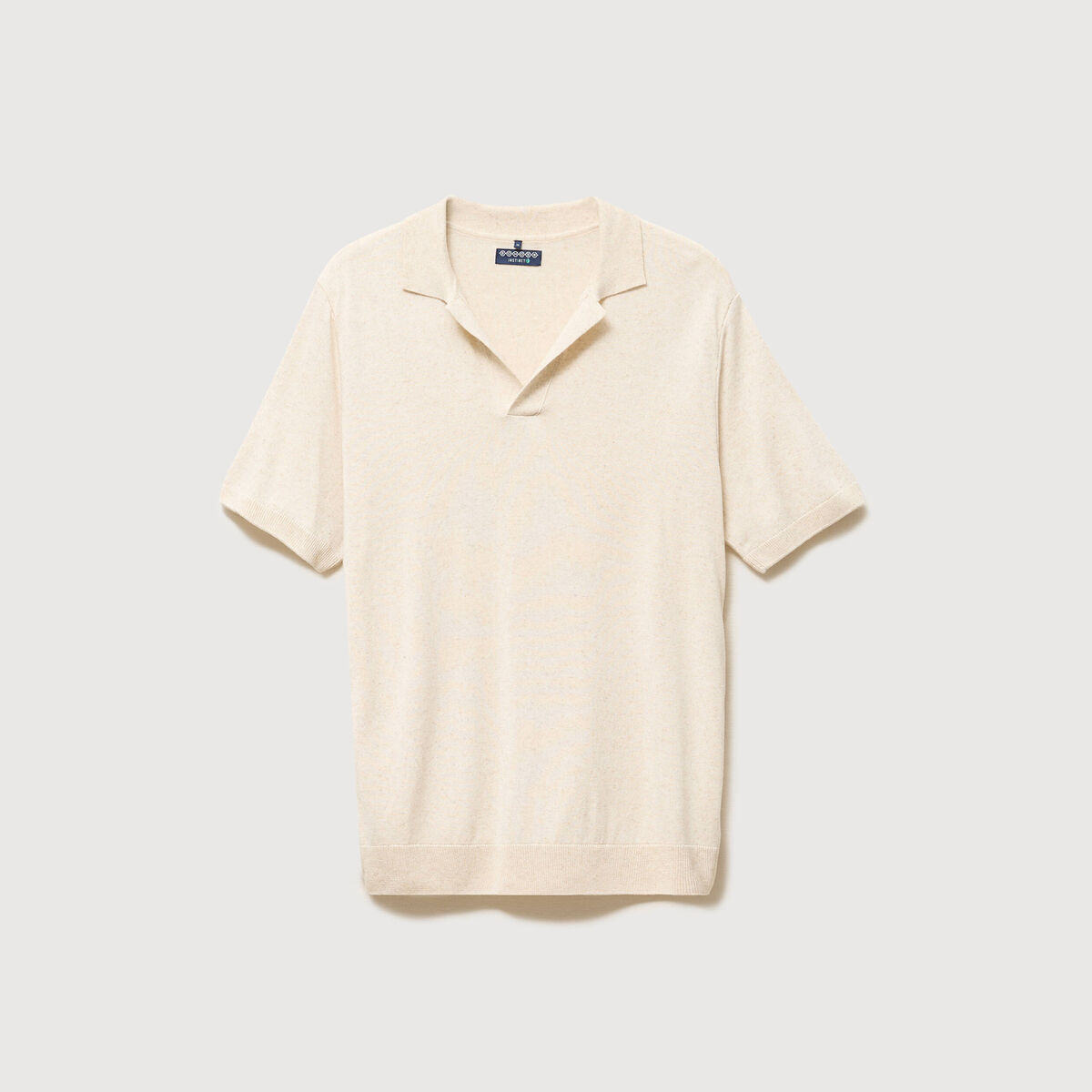 Polo manches courtes col cubain ecru homme