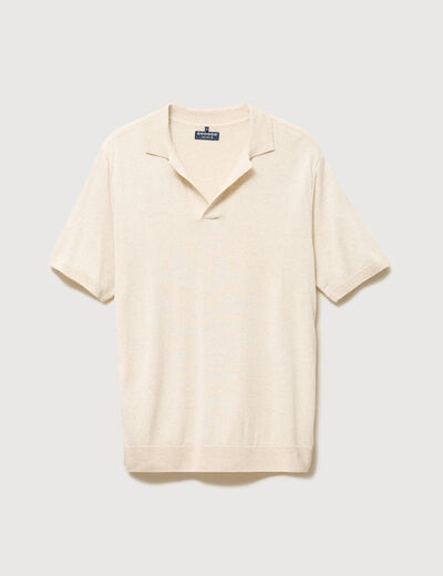 Polo manches courtes col cubain ecru homme