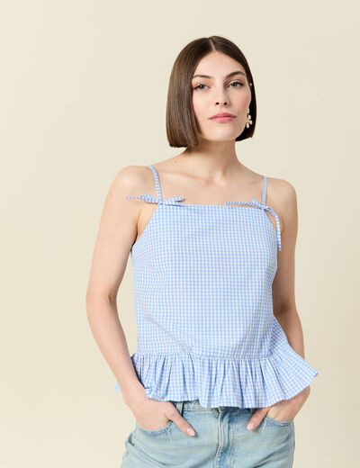 Débardeur droit court col carré bleu gris femme