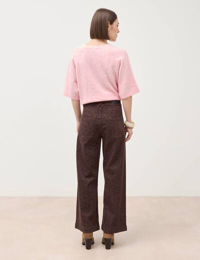 Jeans large cropped taille haute marron chocolat femme