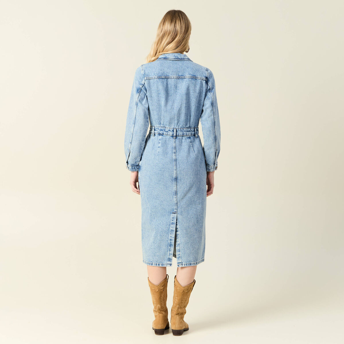 Robe midi droite en jean denim used femme