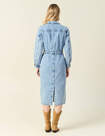 Robe midi droite en jean denim used femme