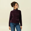 Pull col roul&eacute; manches longues prune femme