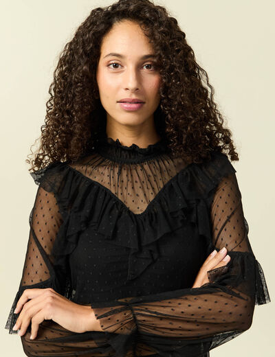Blouse transparente manches longues noir femme
