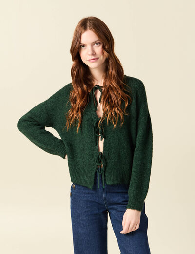 Gilet oversize manches longues vert fonc&eacute; femme