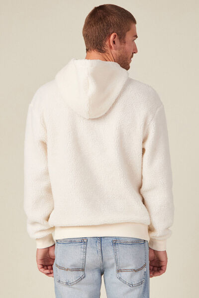 Sweat à capuche laine mouton ecru homme