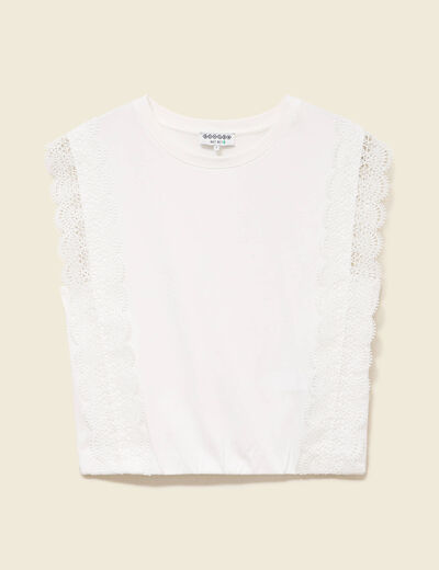 T-shirt col rond sans manches en coton ecru femme