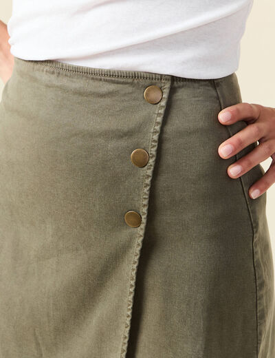 Jupe chino trapèze vert kaki femme