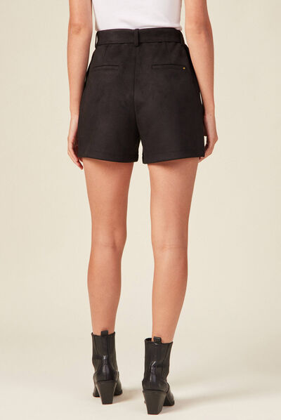 Short droit ceinturé suédine noir femme