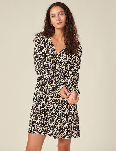 Robe droite manches longues noir femme