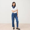 Jeans straight taille haute broderie bleu clair femme