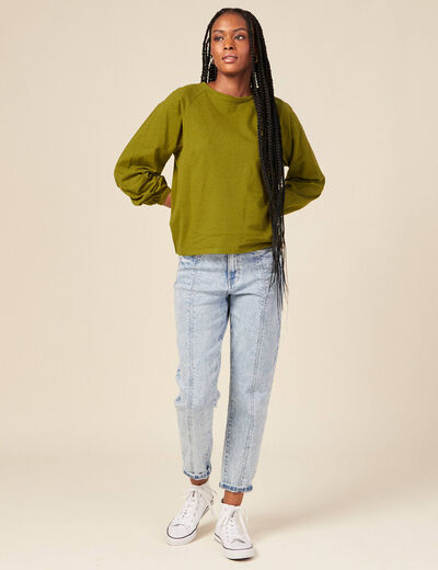 T-shirt manches longues vert kaki femme
