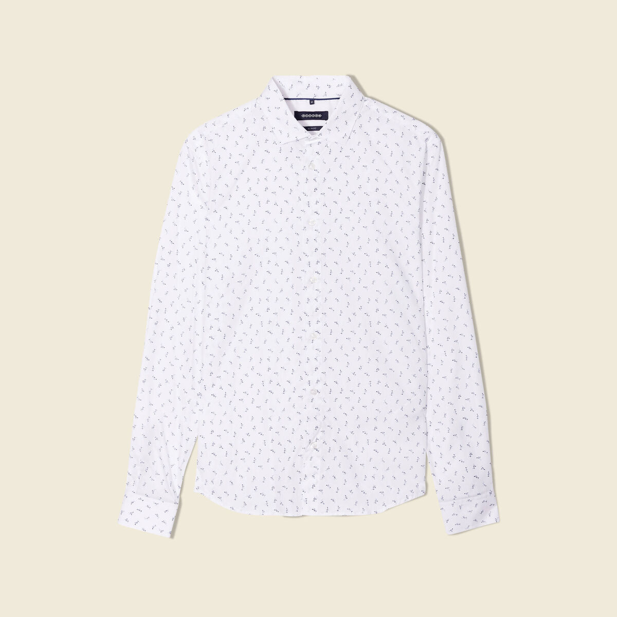 Chemise cintr&eacute;e en coton manches longues blanc homme