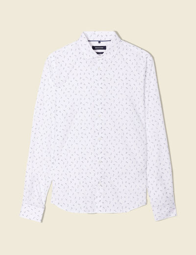 Chemise cintr&eacute;e en coton manches longues blanc homme