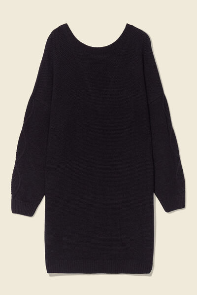 Robe pull droite torsades noir femme