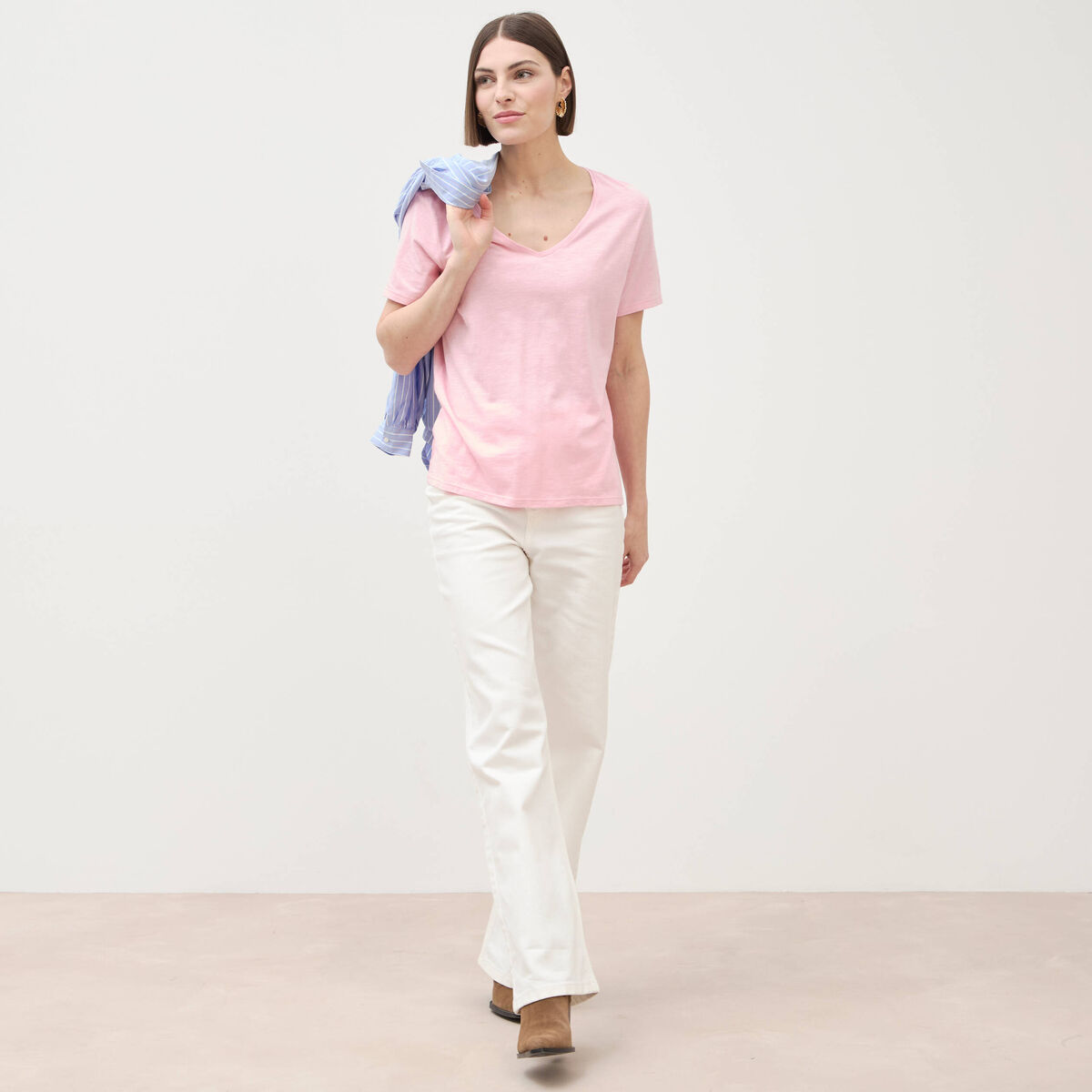 T-shirt manches courtes rose clair femme