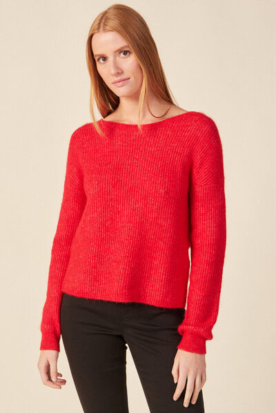 Pull manches longues rose framboise femme