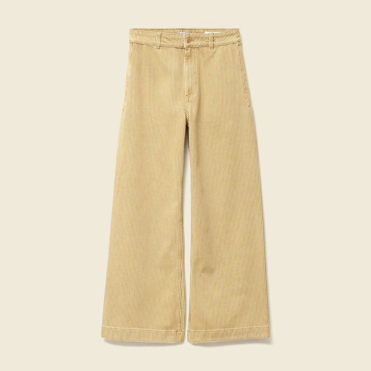 Jeans large ray&eacute; taille haute 7/8&egrave;me beige femme