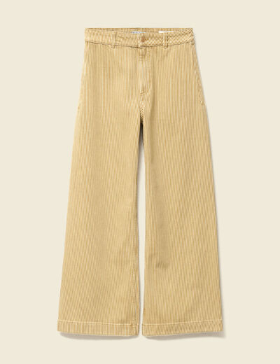 Jeans large ray&eacute; taille haute 7/8&egrave;me beige femme
