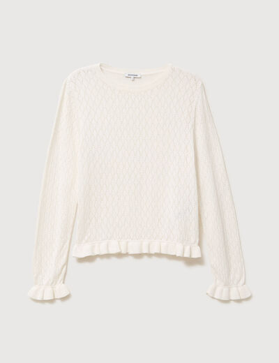 Pull ajour&eacute; col rond manches longues ecru femme