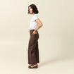 Jeans large cropped taille haute marron femme