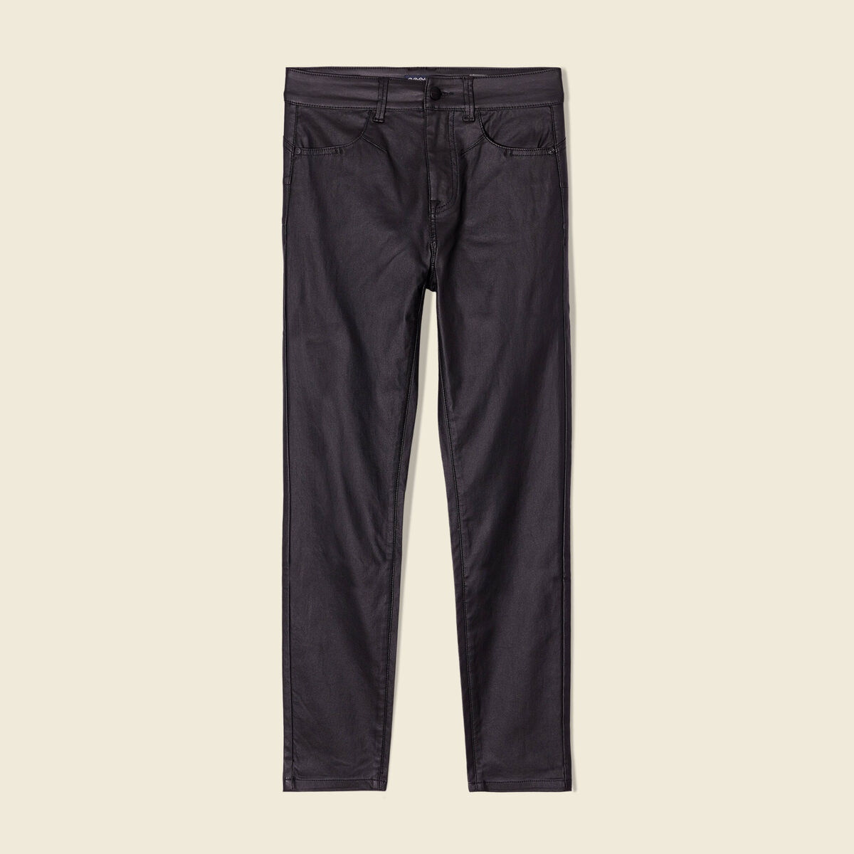 Pantalon skinny enduit push up denim noir enduit femme