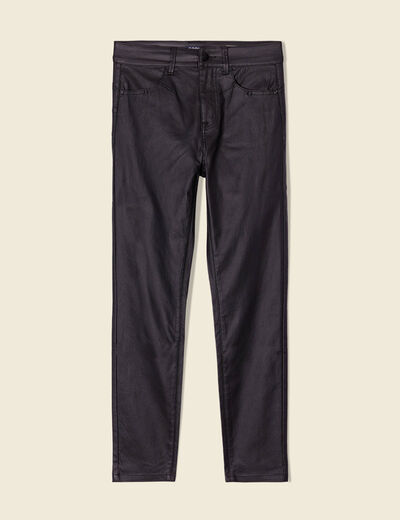 Pantalon skinny enduit push up denim noir enduit femme
