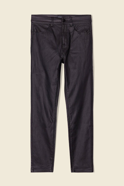 Pantalon skinny enduit push up denim noir enduit femme