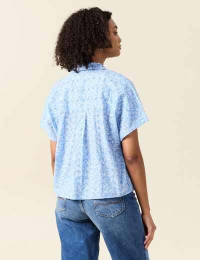 Chemise manches courtes brodée bleu clair femme
