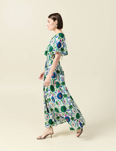 Robe col V manches courtes blanc femme