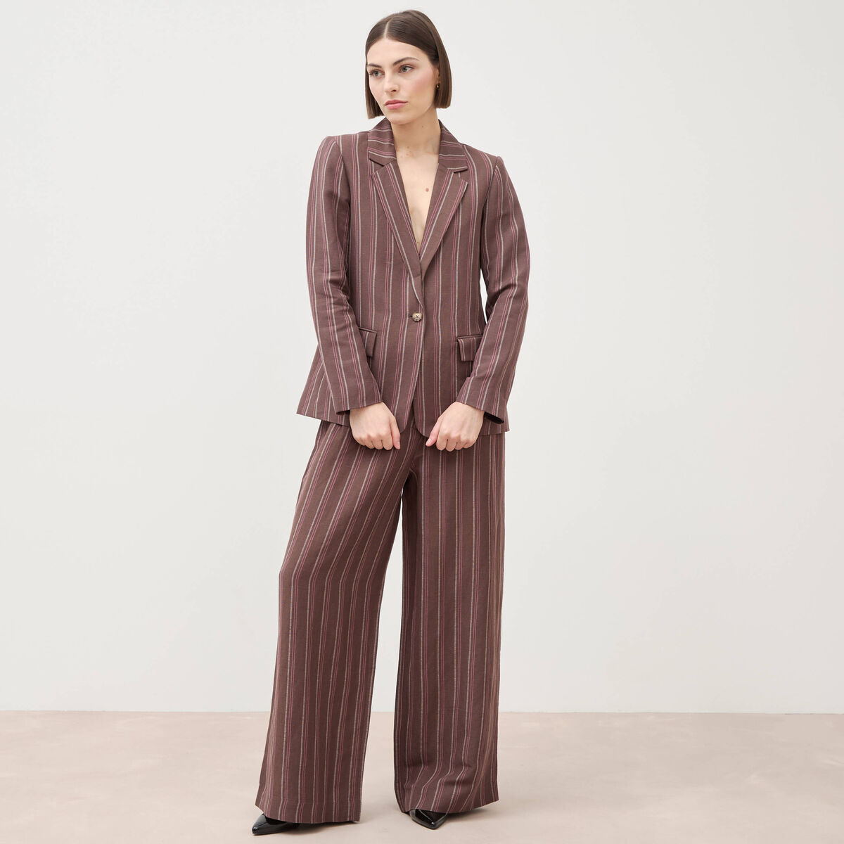 Veste blazer manches longues marron chocolat femme