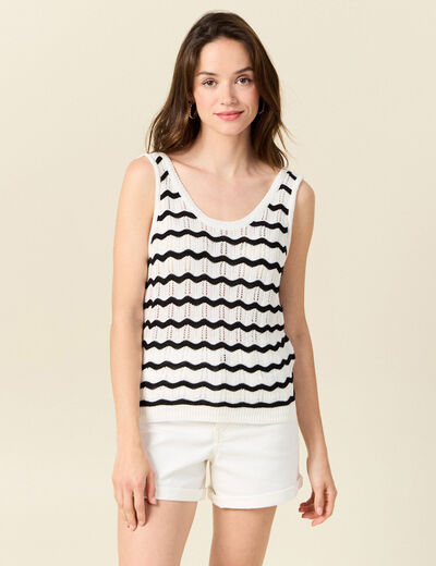 Débardeur tricot ajouré noir femme