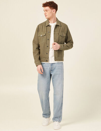 Blouson droit boutonné vert kaki homme