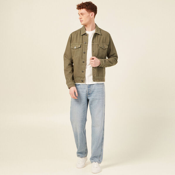 Blouson droit boutonné vert kaki homme