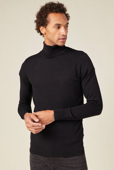 Pull 100% laine mérinos noir homme