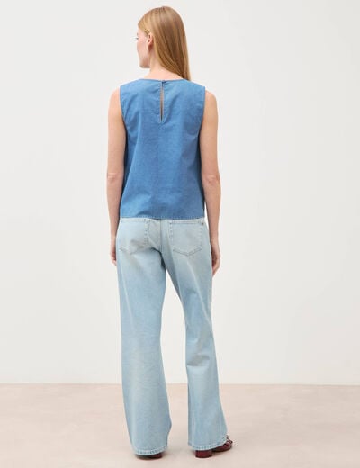 Top en jeans sans manches col rond bleu clair femme