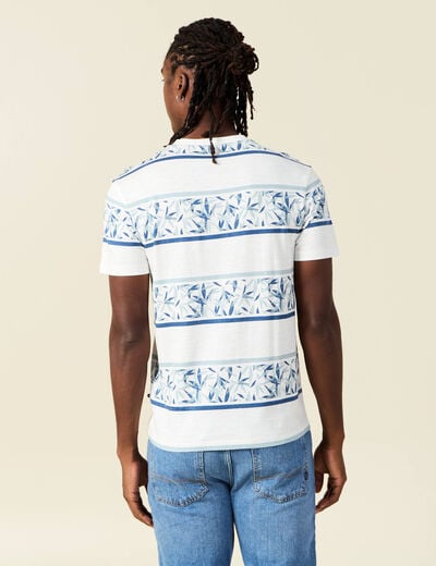 T-shirt ray&eacute; col rond manches courtes bleu homme