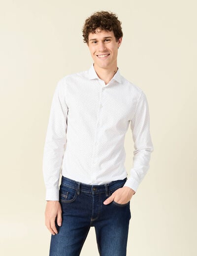 Chemise cintr&eacute;e en coton manches longues blanc homme