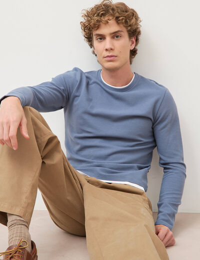 T-shirt manches longues bleu fonc&eacute; homme