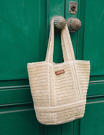 Sac cabas tressé sable femme
