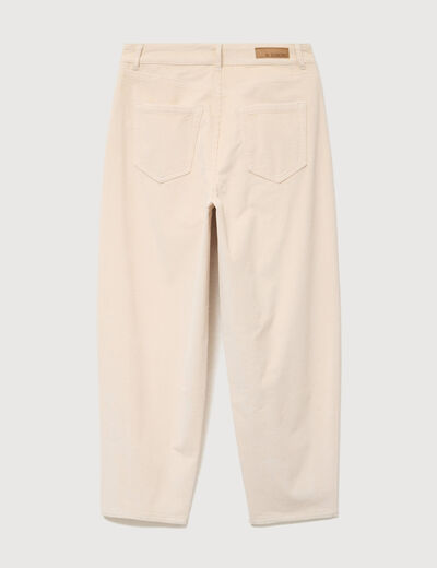 Pantalon barrel taille haute velours ivoire femme